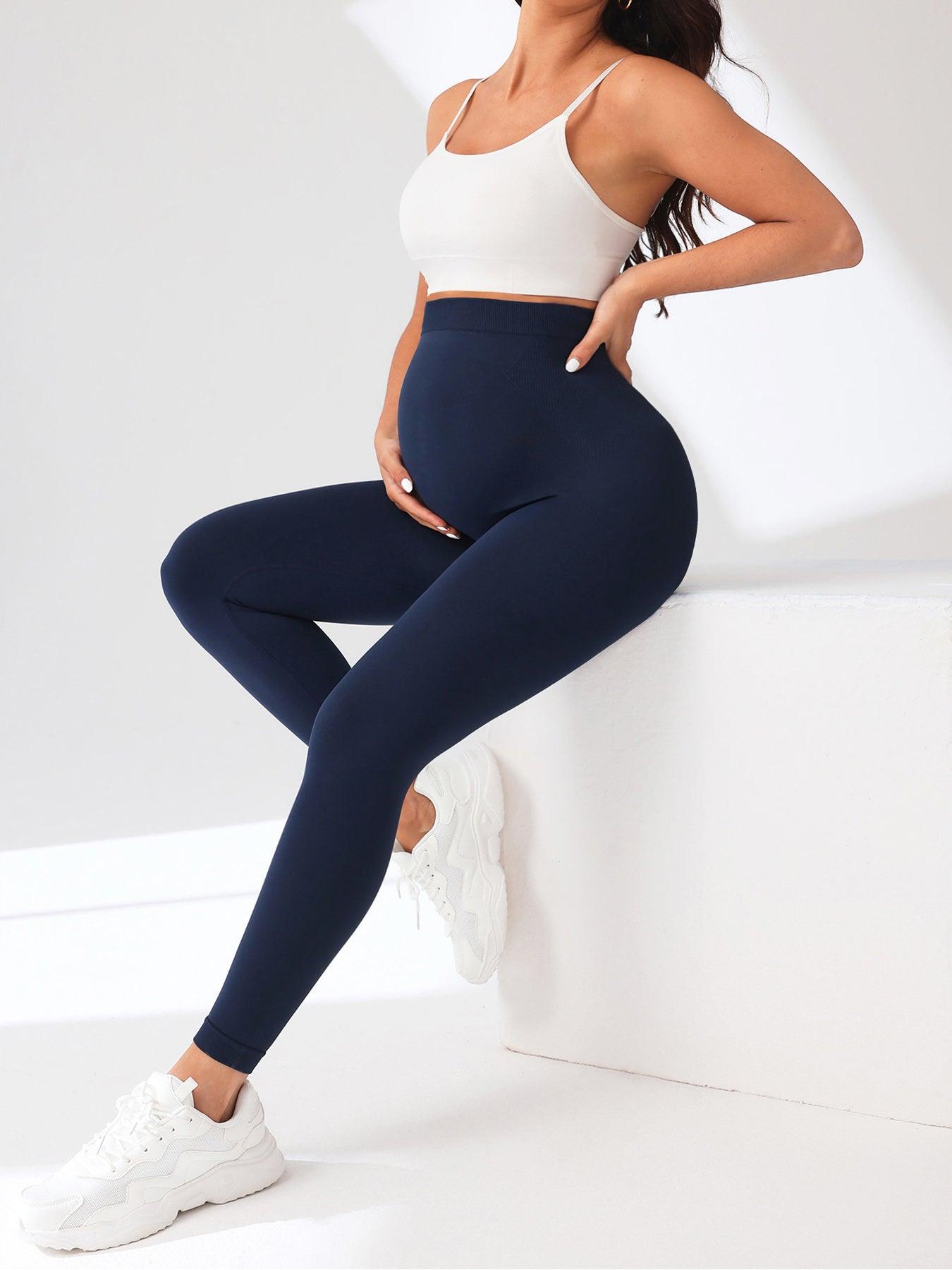 3 Pack Maternity High-Waisted Seamless Yoga Pants For Women - Tummy Support Fitness Leggings