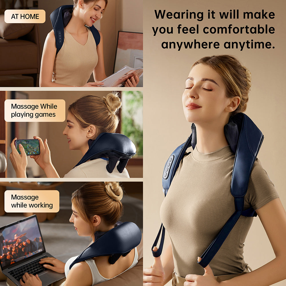 Cordless Shiatsu Neck & Back Massager with Heat | 6 Massage Heads | 2 Modes & Intensity Levels