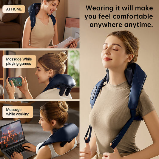 Cordless Shiatsu Neck & Back Massager with Heat | 6 Massage Heads | 2 Modes & Intensity Levels
