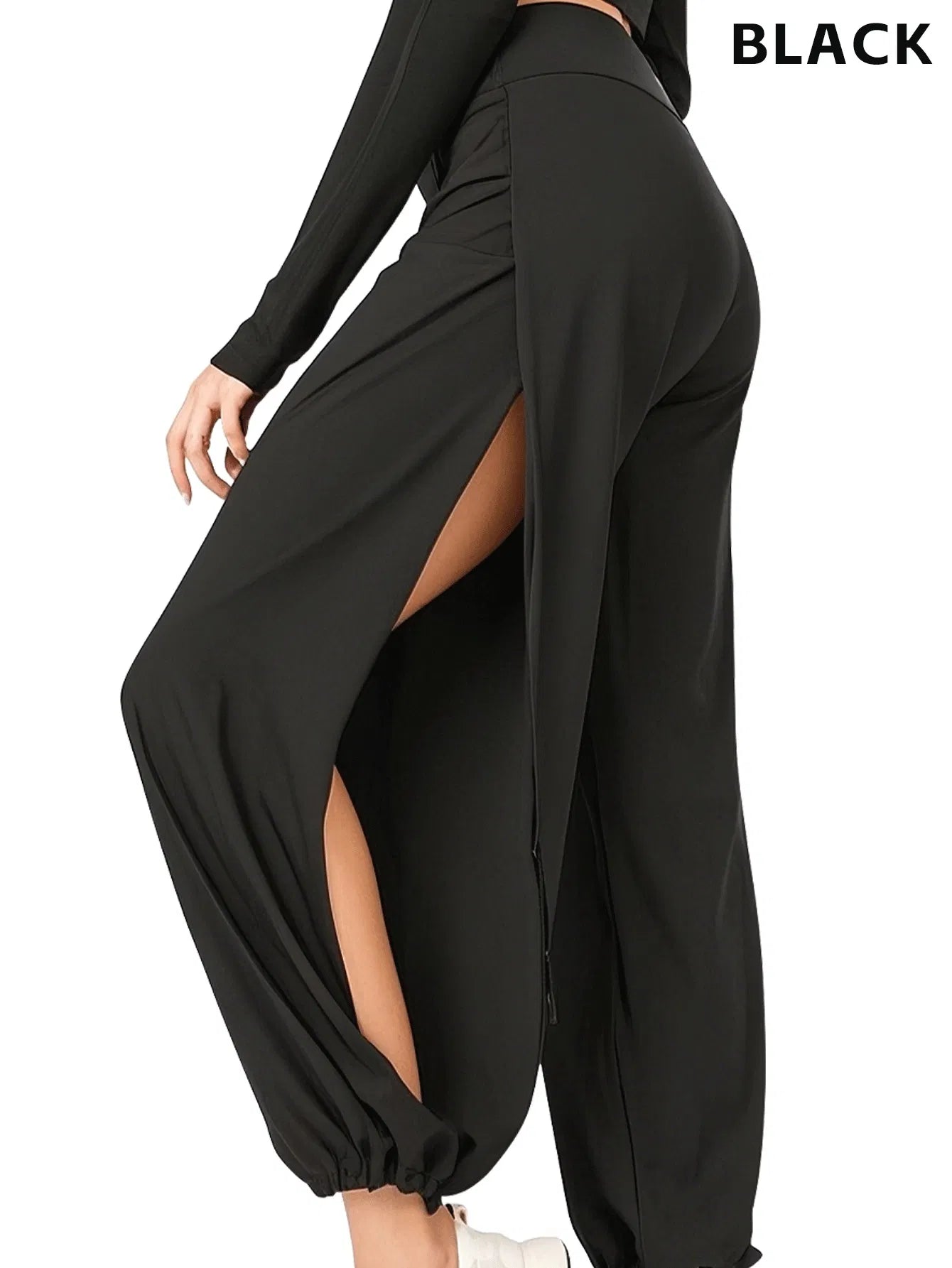 High-Slit Boho Harem Pants – Flowy Wide-Leg Yoga Pants for Women