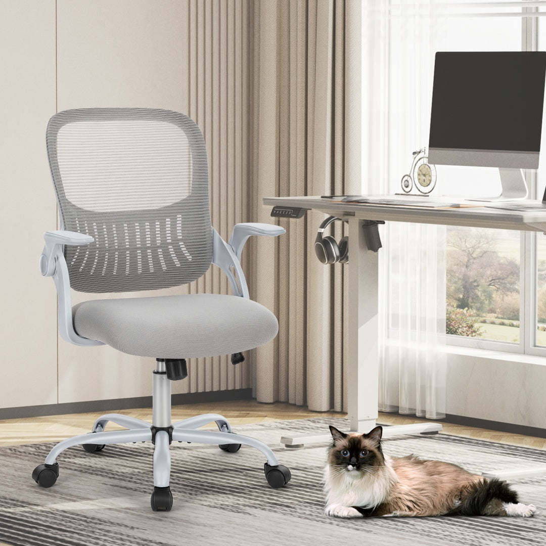 Ergonomic Mid-Back Mesh Office Chair – Lumbar Support, Flip Armrests, 250 lb Capacity, Grey