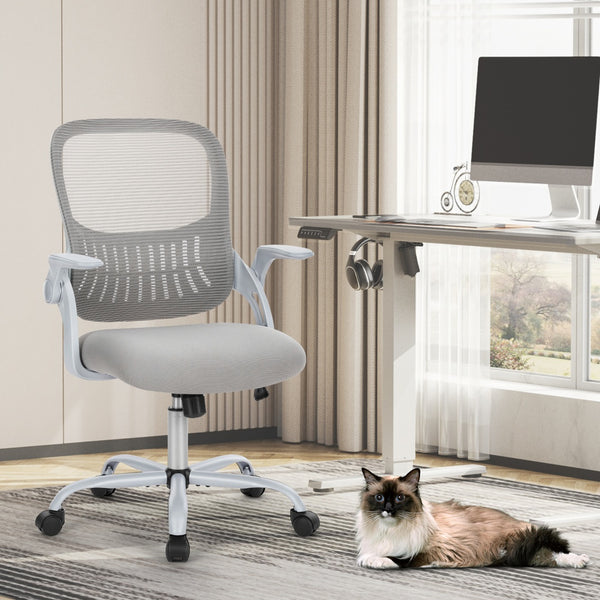Ergonomic Mid-Back Mesh Office Chair – Lumbar Support, Flip Armrests, 250 lb Capacity, Grey