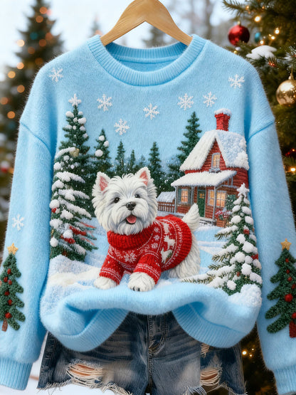 Digital-print Christmas Crew-neck Sweatshirt