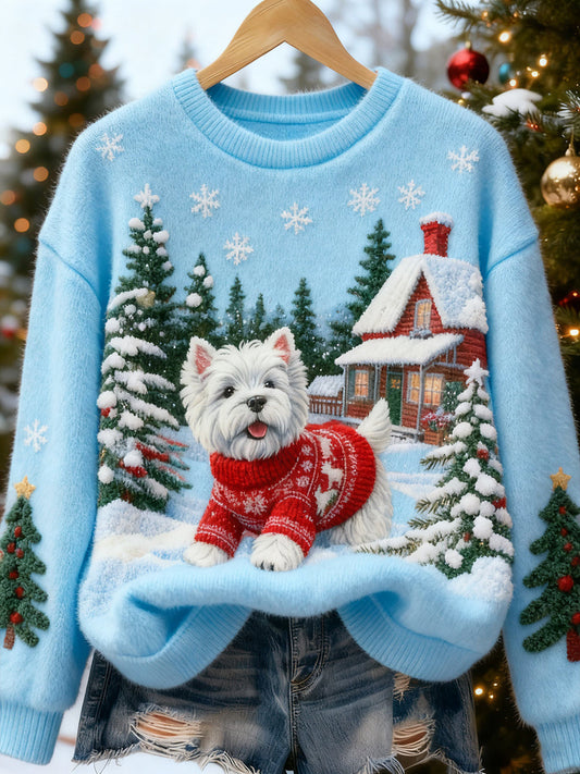 Digital-print Christmas Crew-neck Sweatshirt