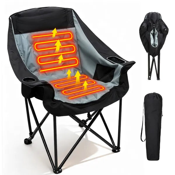 Oversized Heated Camping Chair with 3 Heat Levels, Portable Folding Outdoor Lounge Chair