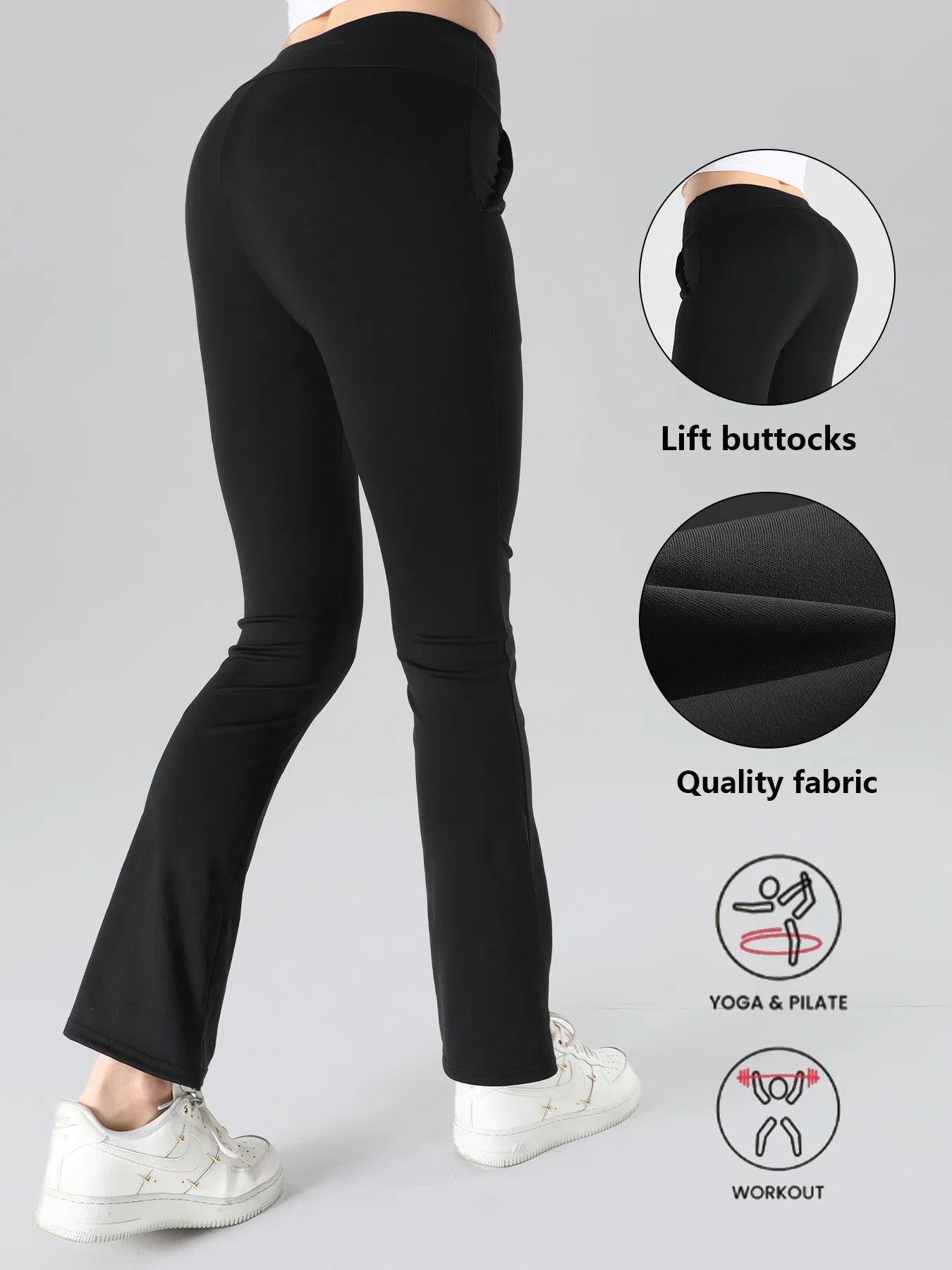 High-Waisted Flare Sharkskin Leggings – Slim Fit Yoga Pants (4-Pack)