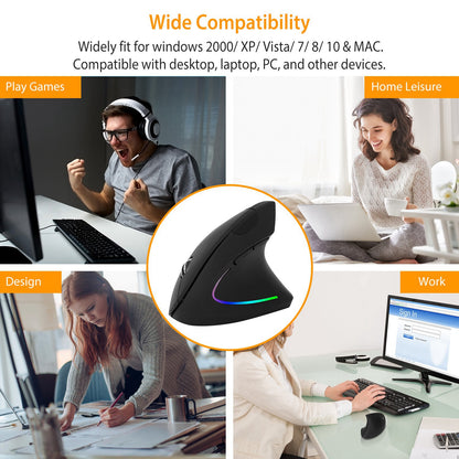 Wireless Vertical Mouse - Ergonomic 2.4G with 6 Buttons & Adjustable DPI