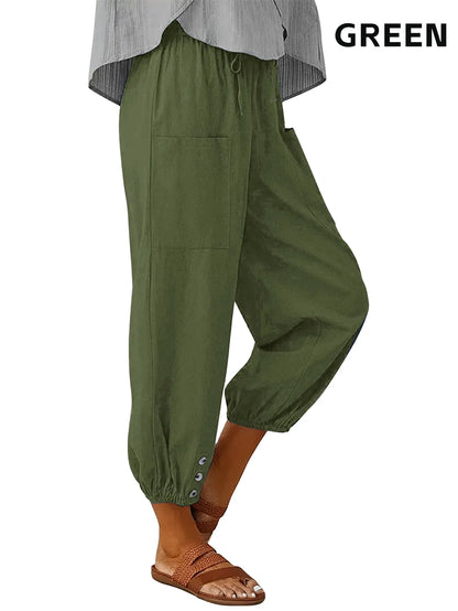 High-Waisted Button Wide-Leg Cropped Pants – Soft Drape, Casual Fit (3-Pack)