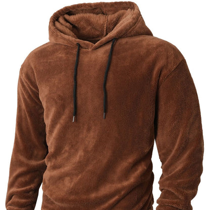 Men's Loose-Fit Hooded Casual Coral Fleece Thermal Pullover Coat