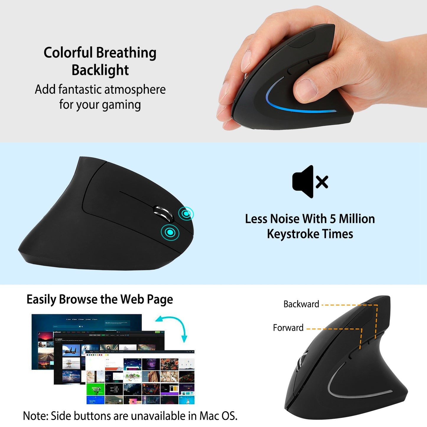 Wireless Vertical Mouse - Ergonomic 2.4G with 6 Buttons & Adjustable DPI