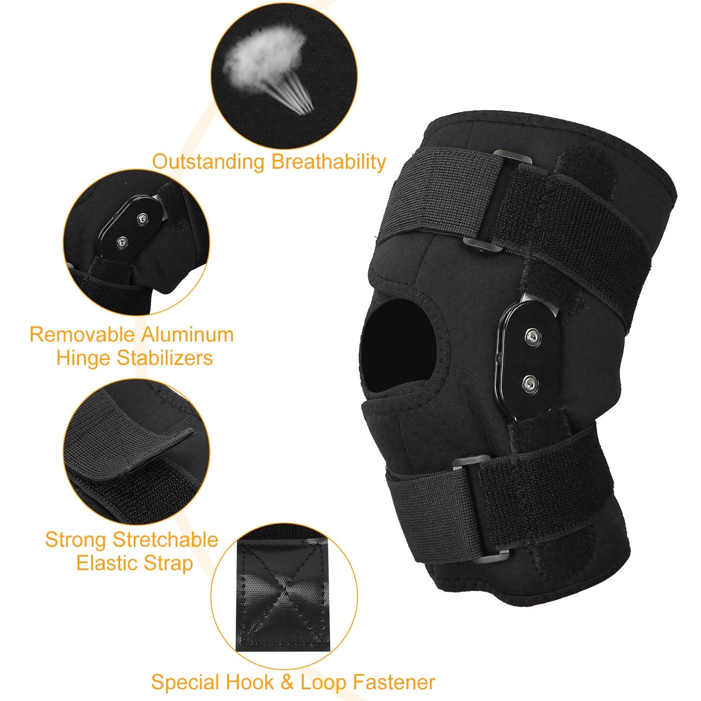 Adjustable Knee Brace with Open Patella & Removable Aluminum Hinges – Neoprene, Sizes M–XXL
