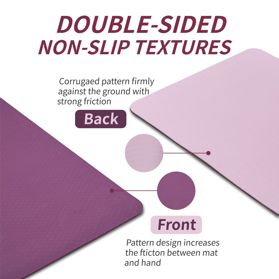 TPE Yoga Mat 72"x24" – Non-Slip, 6mm Thick, Lightweight | Purple