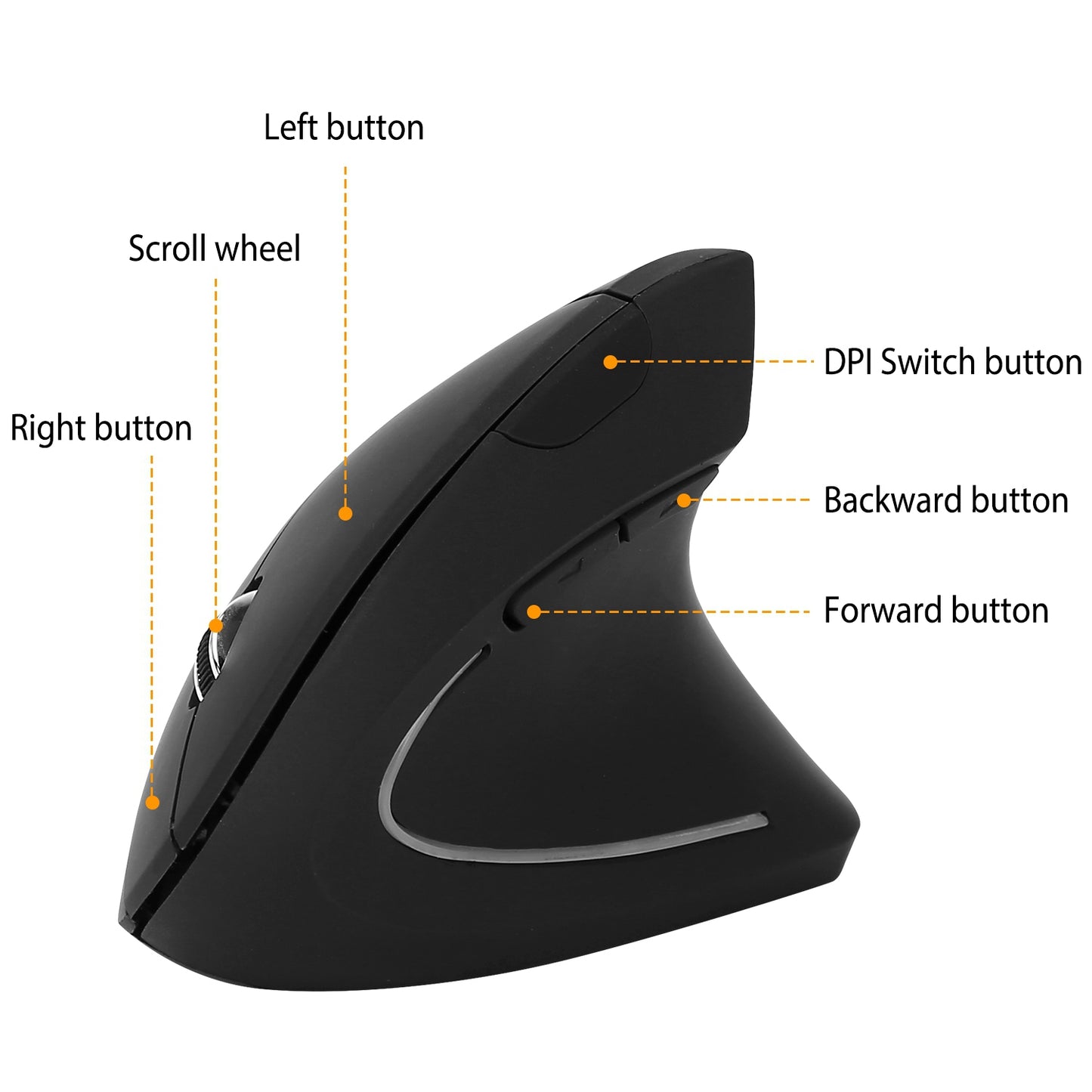 Wireless Vertical Mouse - Ergonomic 2.4G with 6 Buttons & Adjustable DPI