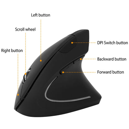 Wireless Vertical Mouse - Ergonomic 2.4G with 6 Buttons & Adjustable DPI