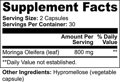 Premium Moringa Pure Dietary Supplement - 60 Vegan Capsules