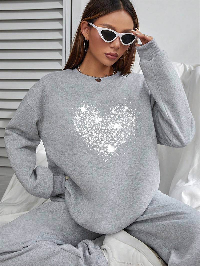 Women's Solid Color Crew Neck Sweatshirt with Side Pockets