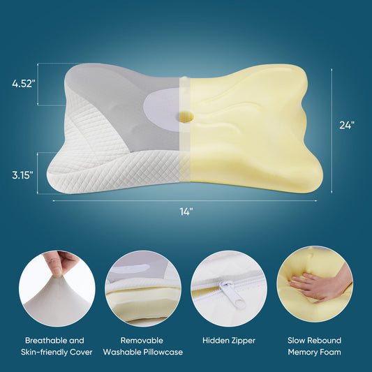 Ergonomic Memory Foam Neck Pillow for Sleeping - Cervical Support Pillow