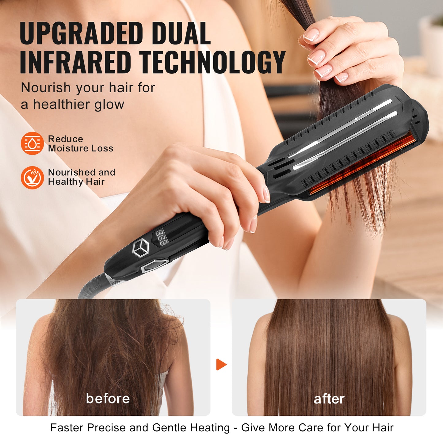 VEVOR Hair Straightener, Titanium Flat Iron, Dual Infrared Hair Straightener