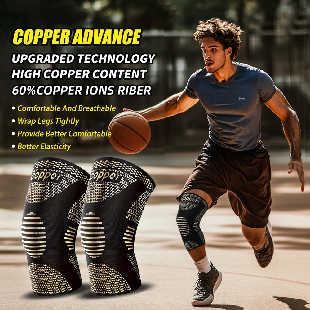 Copper Knee Pads for Sports - Compression Knee Support for Men & Women (1 Pair)