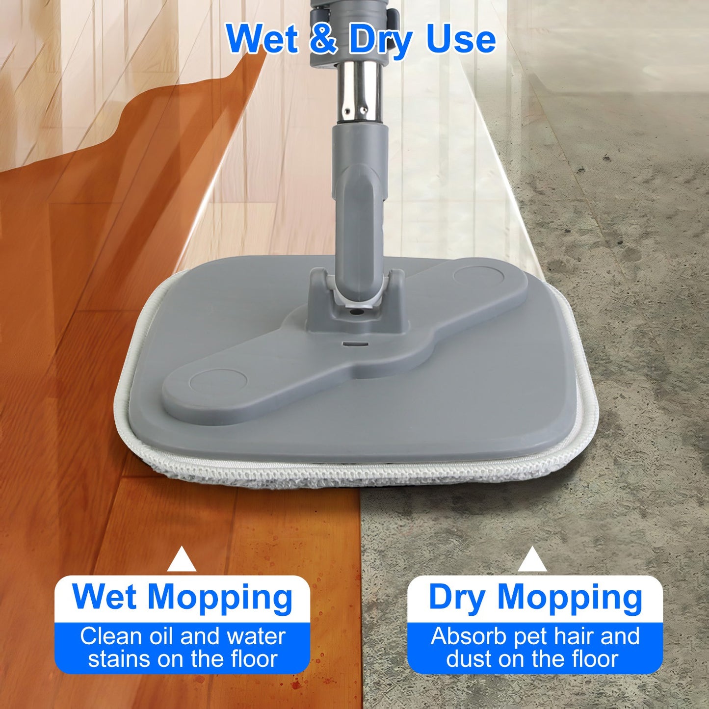 Spin Mop and Bucket System with 4 Microfiber Pads and Dual Compartment for Easy Home Floor Cleaning