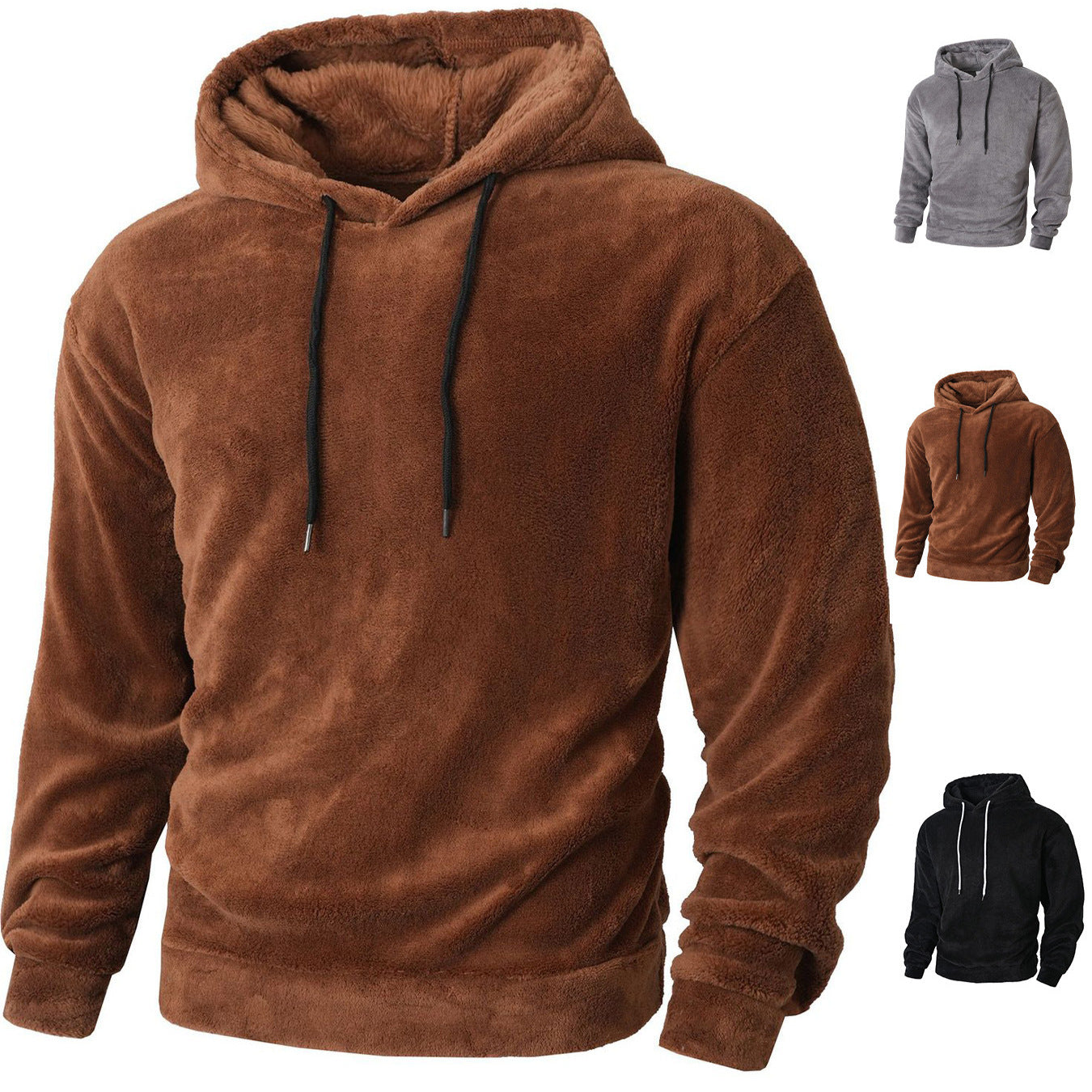 Men's Loose-Fit Hooded Casual Coral Fleece Thermal Pullover Coat