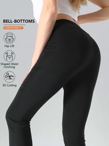 High-Waisted Flare Sharkskin Leggings – Slim Fit Yoga Pants (4-Pack)