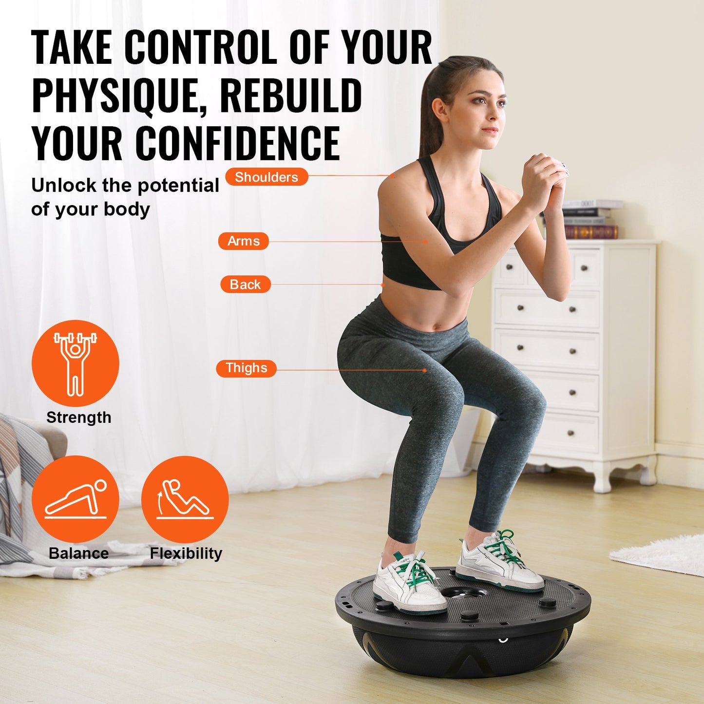 Half Balance Ball Trainer – 23" Diameter, 660 lb Capacity, Anti-Burst PVC | Black | Includes Resistance Bands & Pump