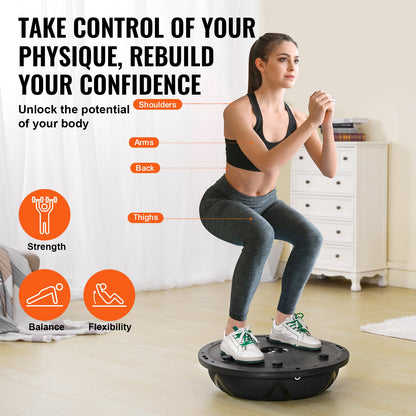 Half Balance Ball Trainer – 23" Diameter, 660 lb Capacity, Anti-Burst PVC | Black | Includes Resistance Bands & Pump