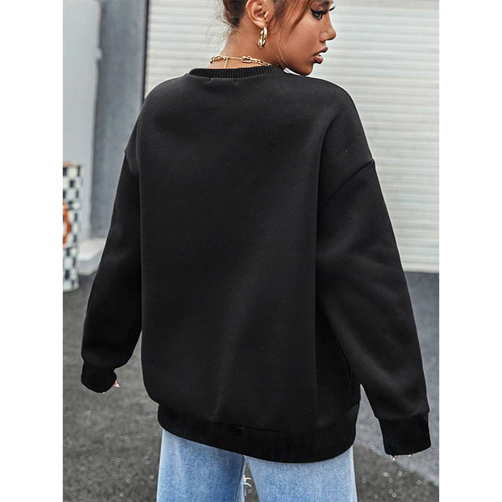 Women's Basic Crew Neck Sweatshirt - Long Sleeve with Pockets
