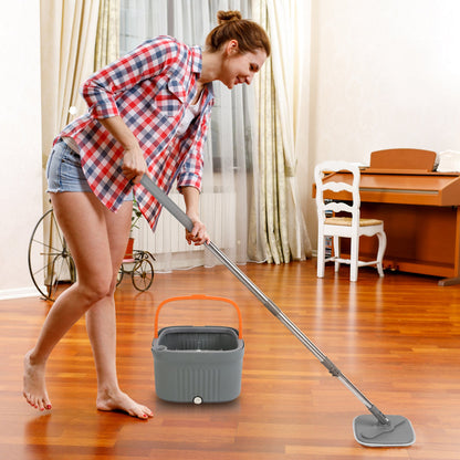 Spin Mop and Bucket System with 4 Microfiber Pads and Dual Compartment for Easy Home Floor Cleaning