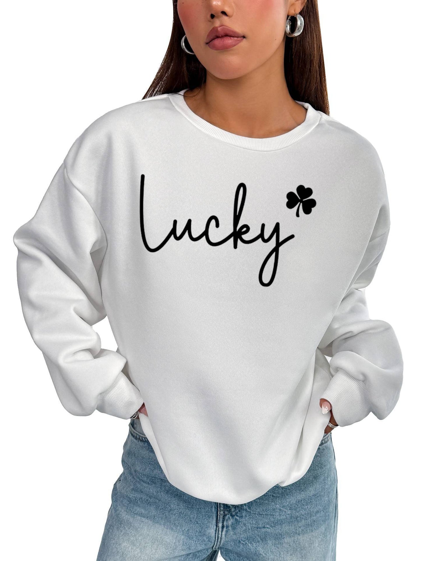 Women's Basic Crew Neck Sweatshirt - Long Sleeve with Pockets