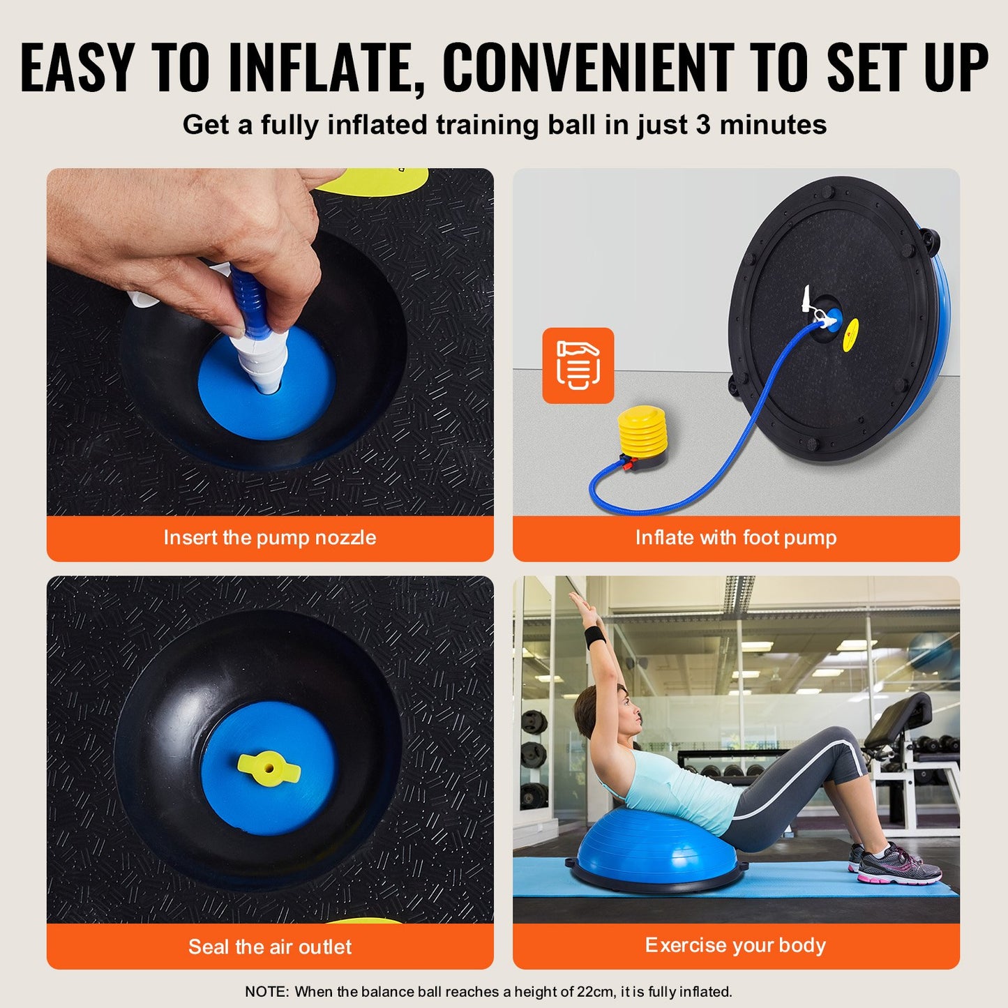 Half Balance Ball Trainer 23" – Anti-Burst, 660 lb Capacity | Blue | 2 Resistance Bands & Foot Pump