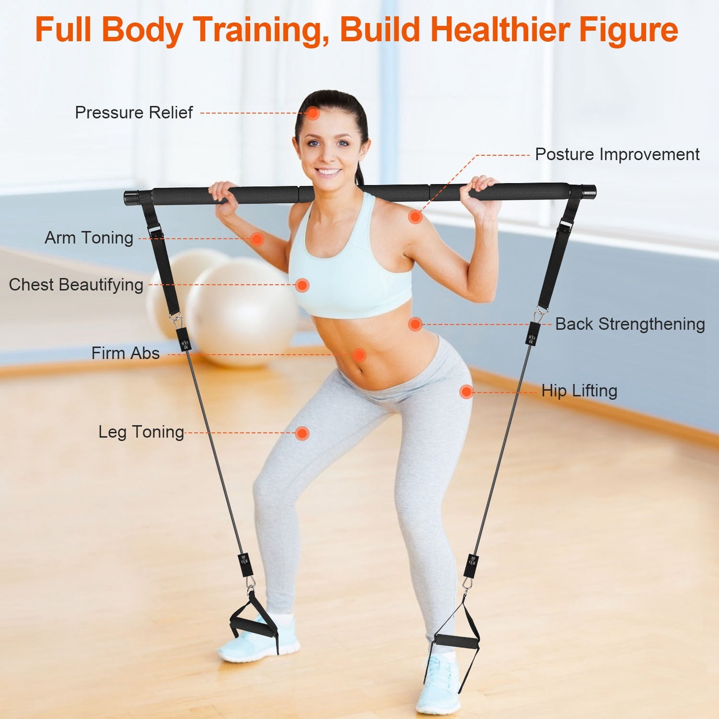 Pilates Bar Kit with Resistance Bands 100LBS/180LBS Full Body Workout Set