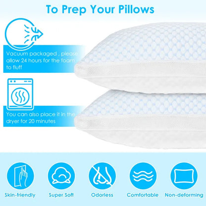 1Pc Shredded Memory Foam Pillow Adjustable Cool Pillow With Extra Filling Machine Washable Cover For Side Back Stomach Sleepers