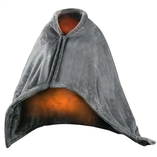 USB Heated Blanket Shawl with Zipper – 8 Heating Zones, 3 Temperature Settings, Grey