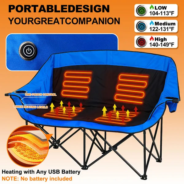 Oversized Heated Camping Chair with 3 Heat Levels, Portable Folding Outdoor Lounge Chair