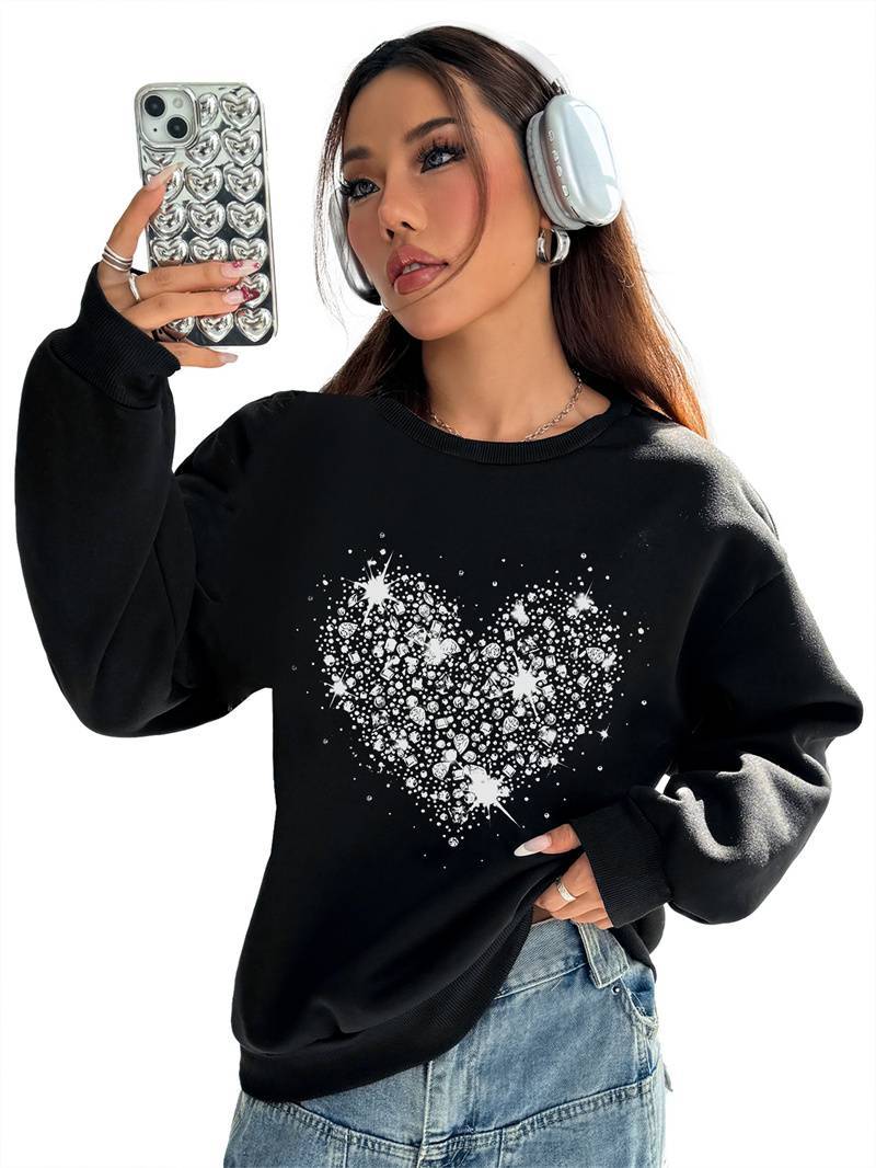 Women's Solid Color Crew Neck Sweatshirt with Side Pockets