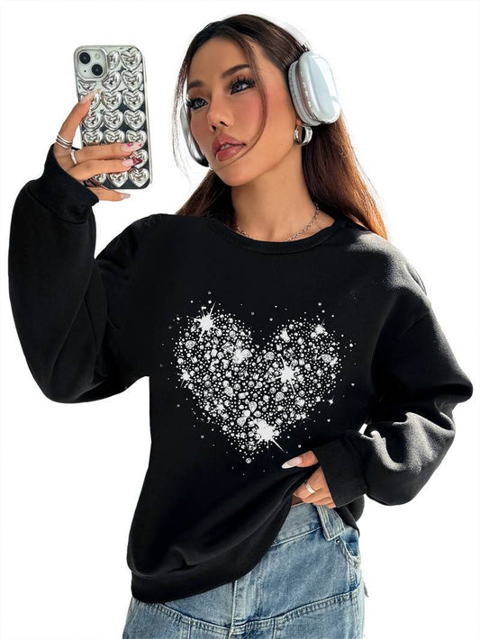 Women's Solid Color Crew Neck Sweatshirt with Side Pockets