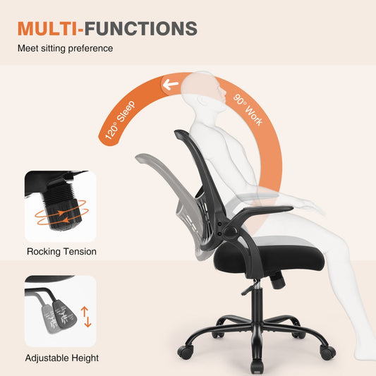 Ergonomic Mid-Back Mesh Office Chair – Lumbar Support, Flip Armrests, 250 lb Capacity