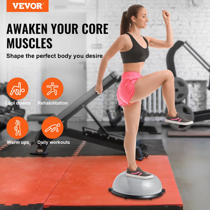 Half Balance Ball Trainer – 23" Diameter, 660 lb Capacity, Anti-Burst PVC | Gray | 2 Resistance Bands & Foot Pump