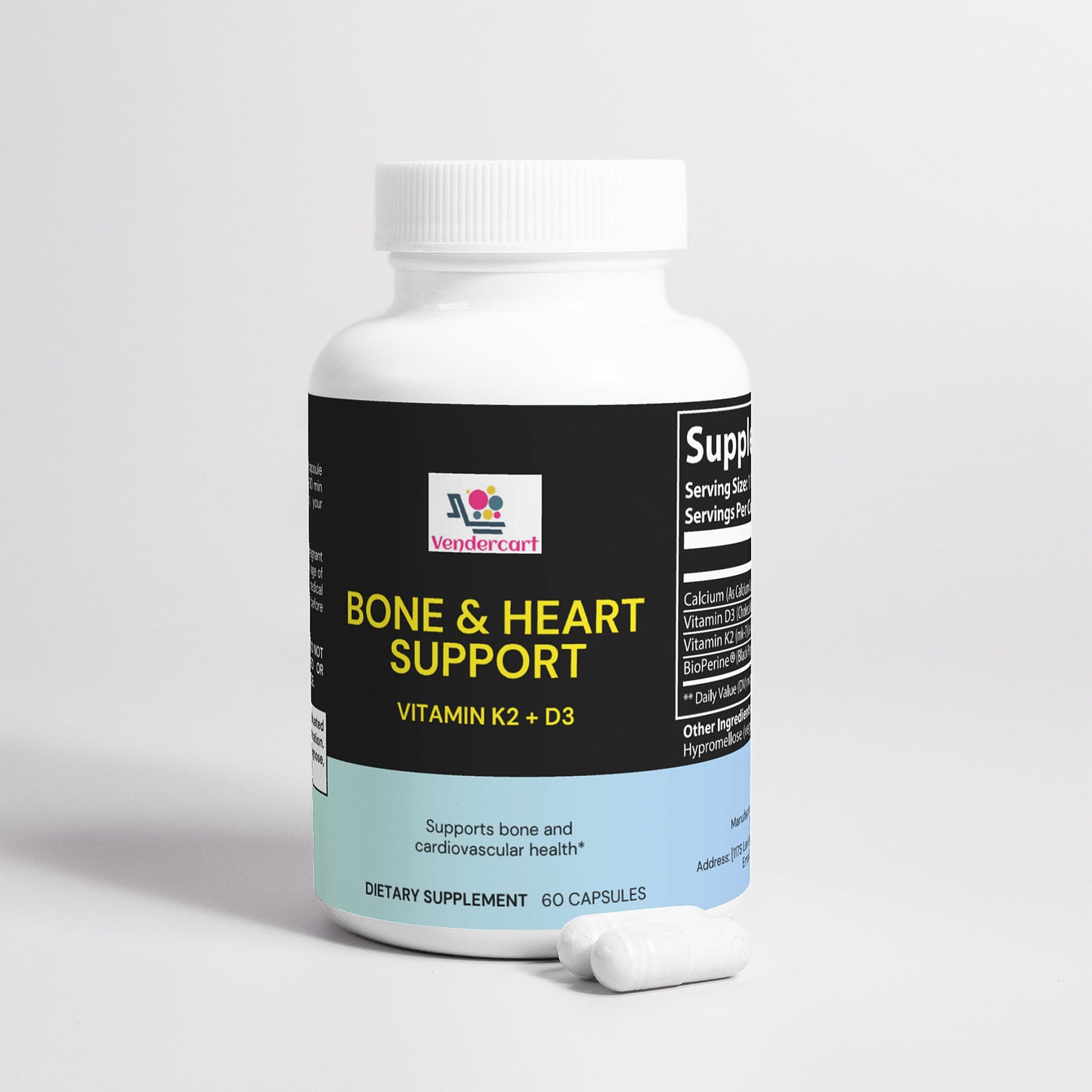 Vitamin K2 and D3 Bone & Heart Support Supplement with BioPerine