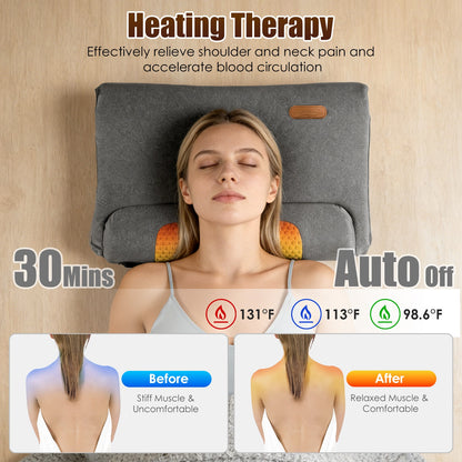 Neck Massager Pillow with Heat & Vibration – 3 Heat Levels, USB-C, 30-Min Timer, Dark Grey