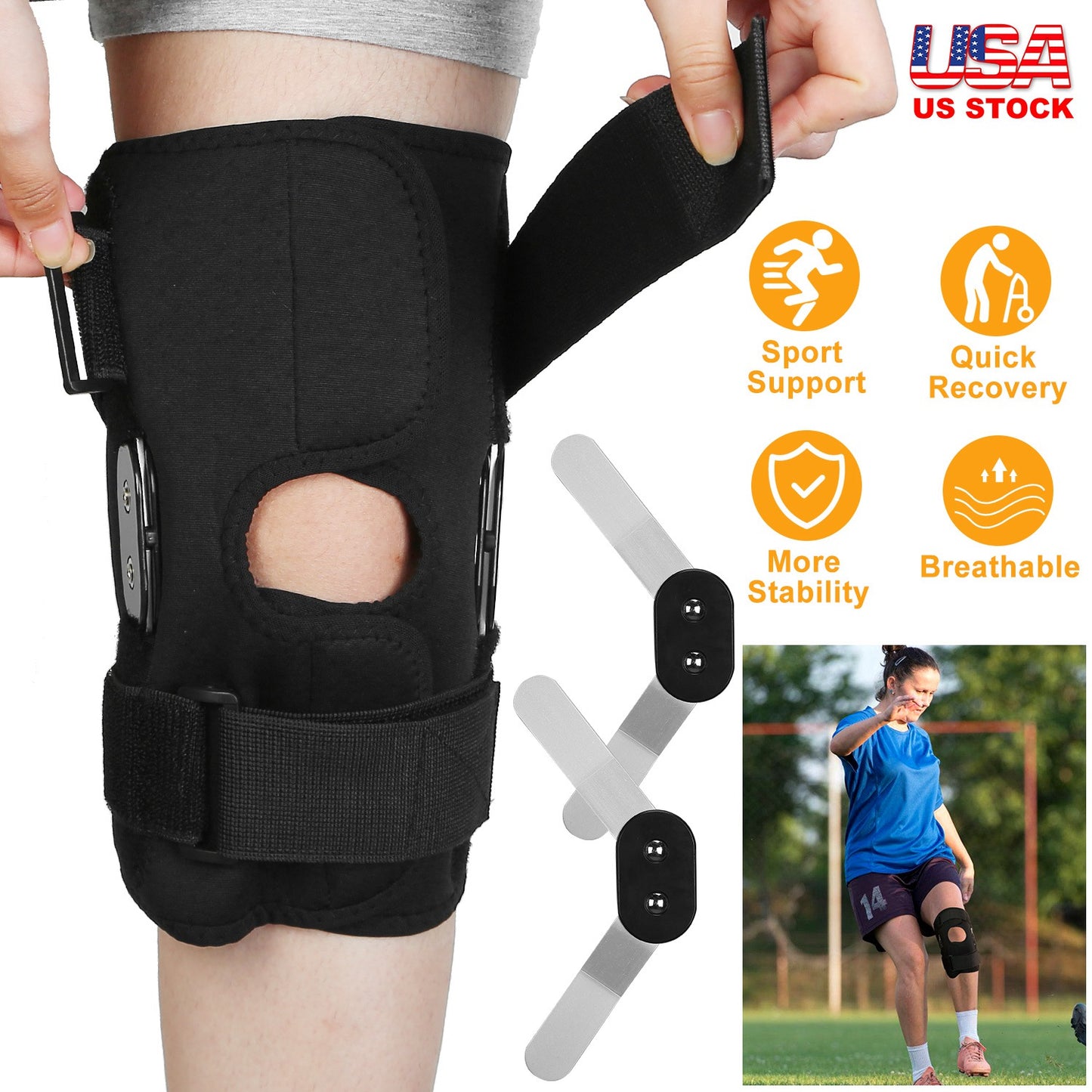 Adjustable Knee Brace with Open Patella & Removable Aluminum Hinges – Neoprene, Sizes M–XXL