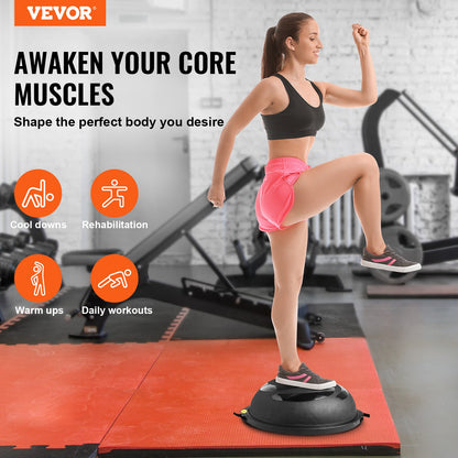 Half Balance Ball Trainer 26" – Anti-Burst, 1500 lb Capacity | Black | 2 Resistance Bands & Foot Pump