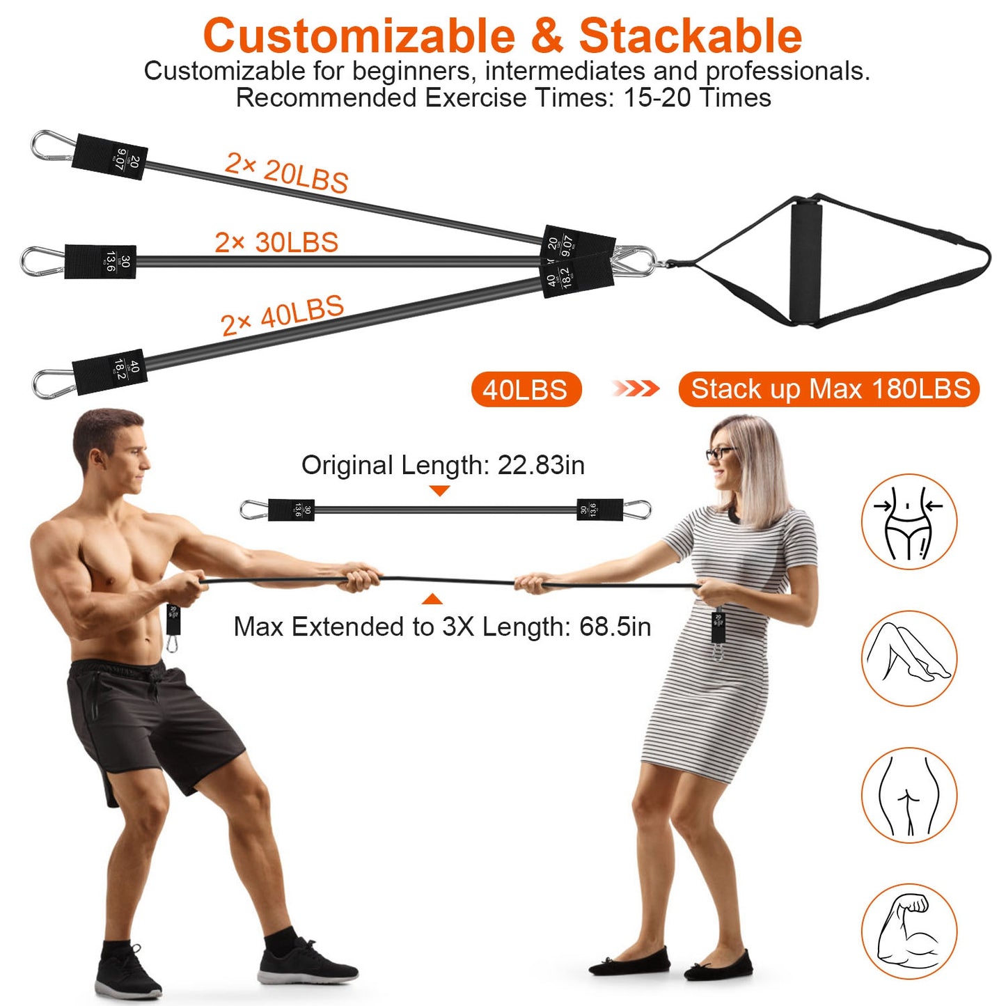 Pilates Bar Kit with Resistance Bands 100LBS/180LBS Full Body Workout Set