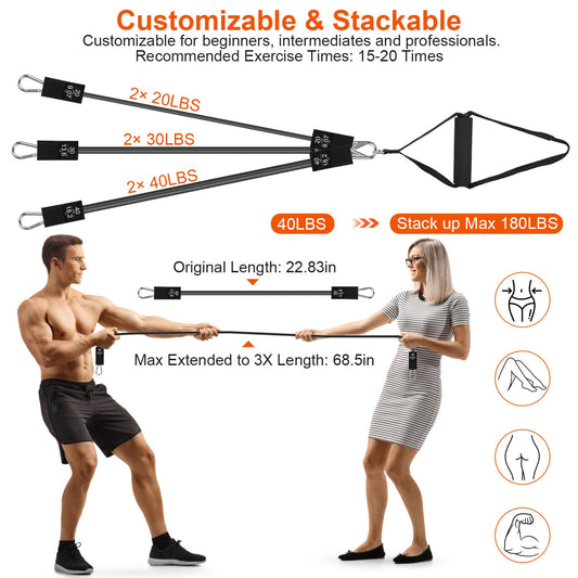 Pilates Bar Kit with Resistance Bands 100LBS/180LBS Full Body Workout Set