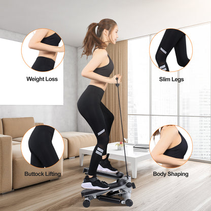Mini Stepper Exercise Machine with Resistance Bands & LCD Monitor - 330 lbs