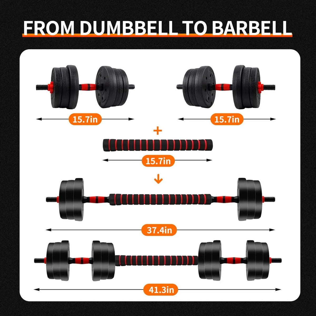 5-44 lb Adjustable Dumbbell-to-Barbell Set for Home Gym