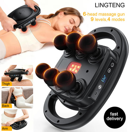 LINGTENG Massage Gun, 6 Heads, 9 Speeds & 4 Modes