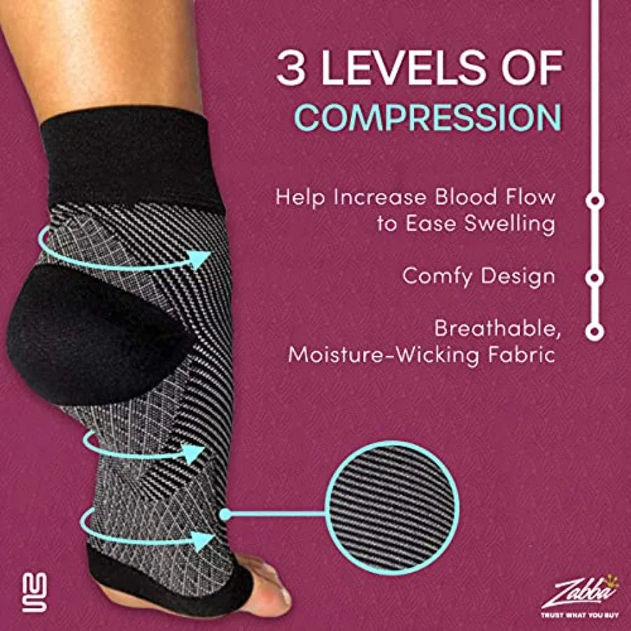 Modetro Ankle Compression Sleeve - Open Toe Foot & Ankle Support, 1 Pair (Dotted Black)